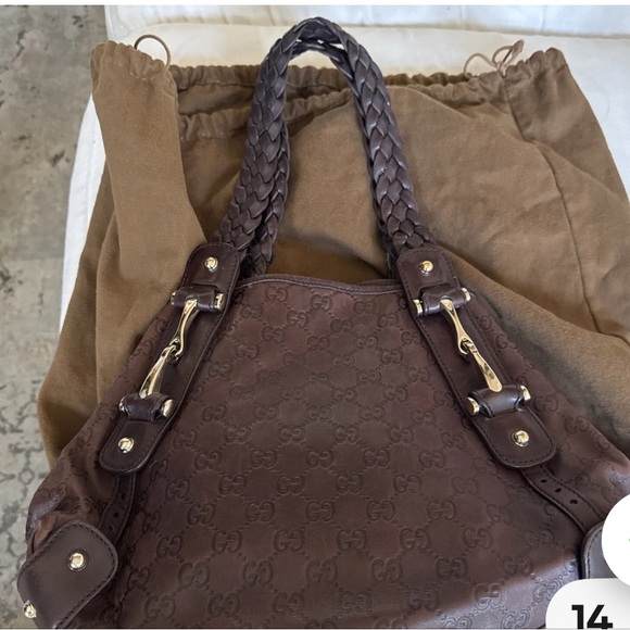 Gucci Dark Brown Embossed Shoulder Bag - Picture 1 of 5